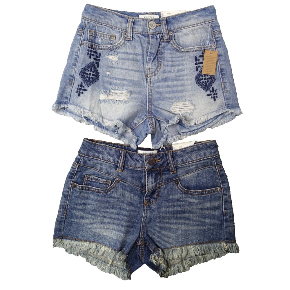 Lot of 2 Jeans Shorts Juniors Size 1 Mudd Stretch Pockets Frayed Distressed NEW